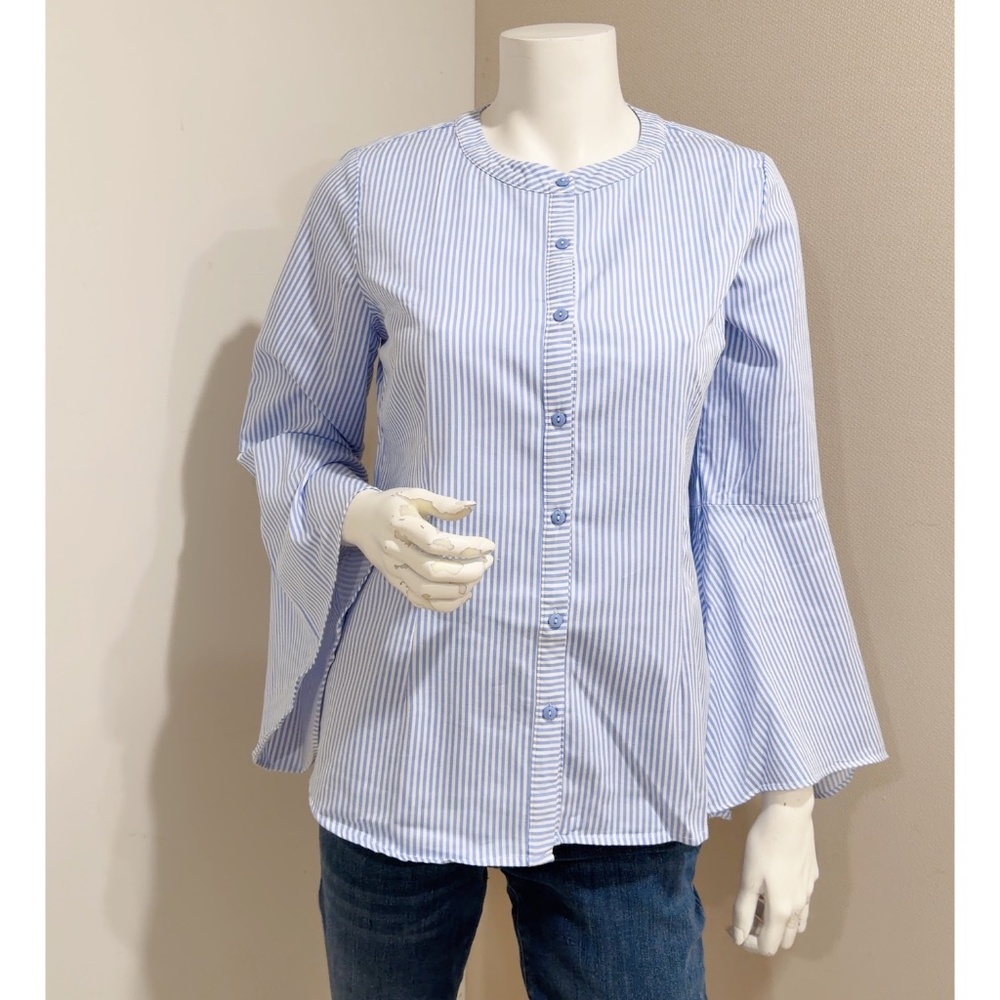 Linea by Louis Dell’Olio Blue White Striped Bell Sleeves Button Up Shirt Size 8 - Picture 3 of 7